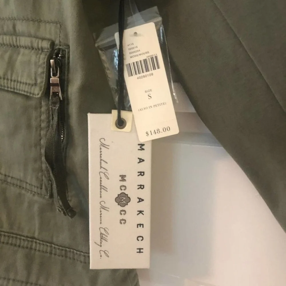 ANTHROPOLOGIE Marrakech Army Green Faux Fur Collared Cadet Jacket Small NEW - Picture 7 of 16
